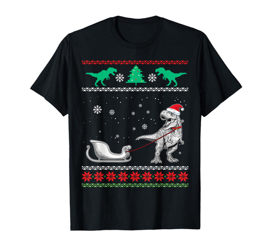 Dinosaur Sleigh Merry Christmas Ugly Christmas Raptor T-Shirt