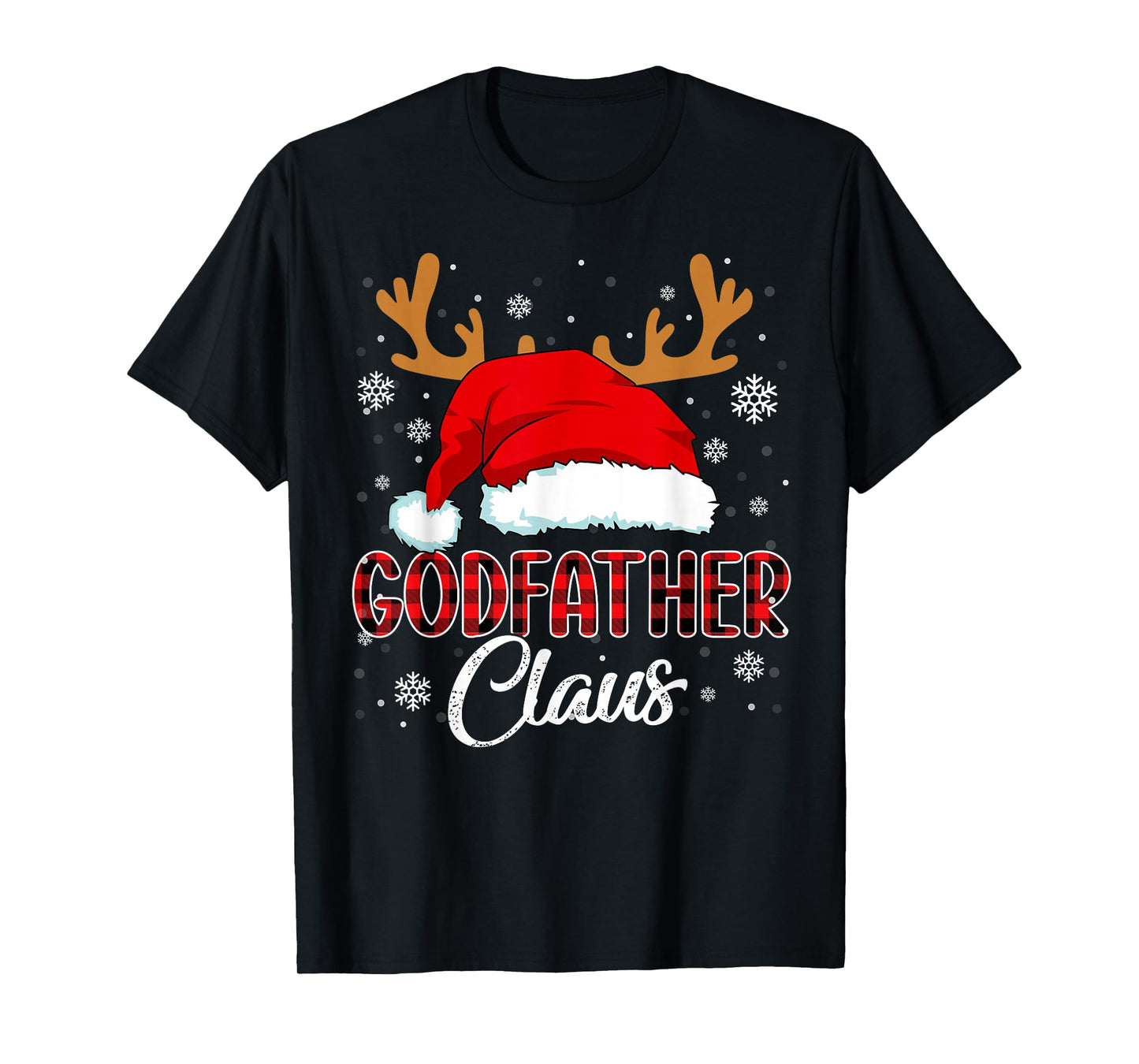 Godfather Claus Santa Christmas Red Plaid Matching Family T-Shirt
