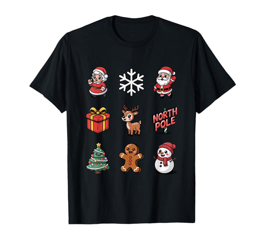 Cute Santa Reindeer North Pole Gingerbread Snowman T-Shirt