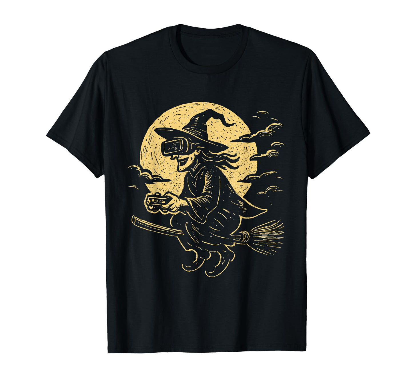 Halloween Witch Gamer VR Broomstick Funny Design T-Shirt