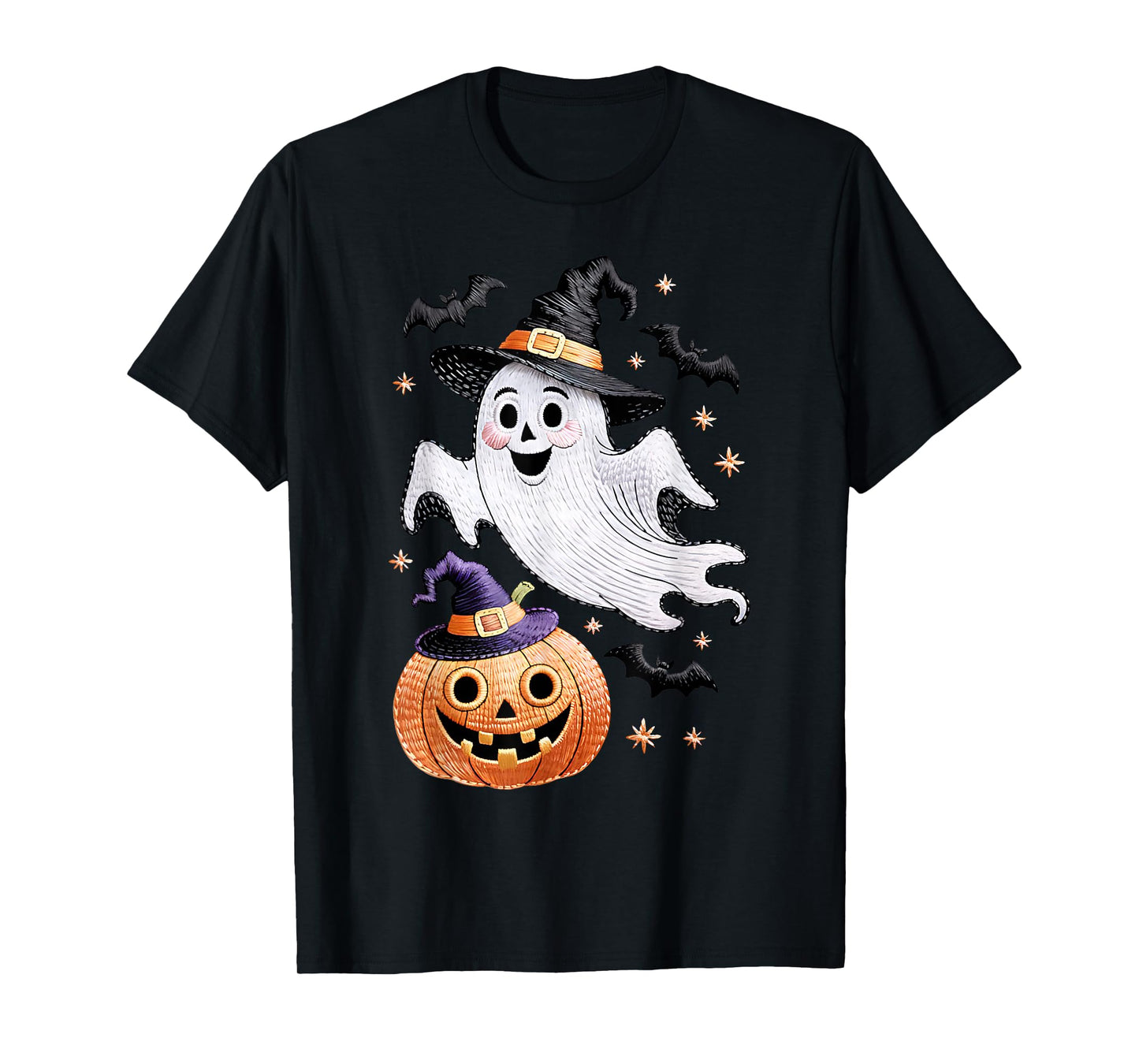 Halloween Ghost and Pumpkin Witch Hat Spooky Design T-Shirt
