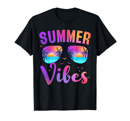 Summer Vibes Palm Sunglasses 70's Beach Life Retro Summer T-Shirt