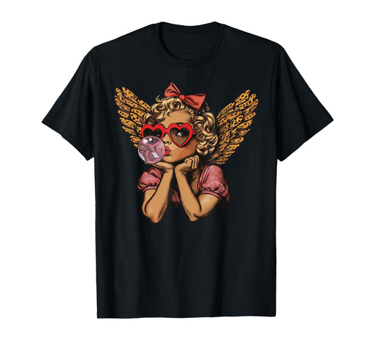 Cupid Blowing Bubble Heart Sunglasses Leopard Valentines Day T-Shirt