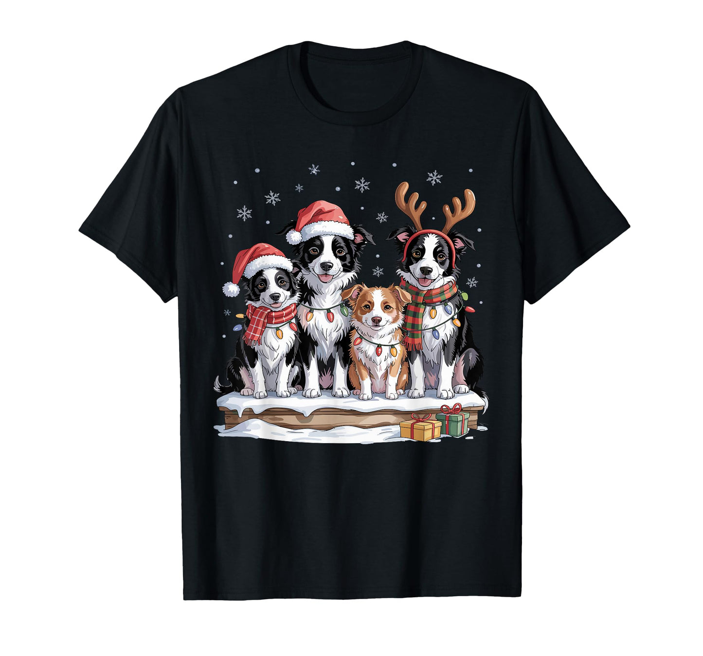 Cute Border Collie Christmas Puppies Dog Lovers Holiday T-Shirt