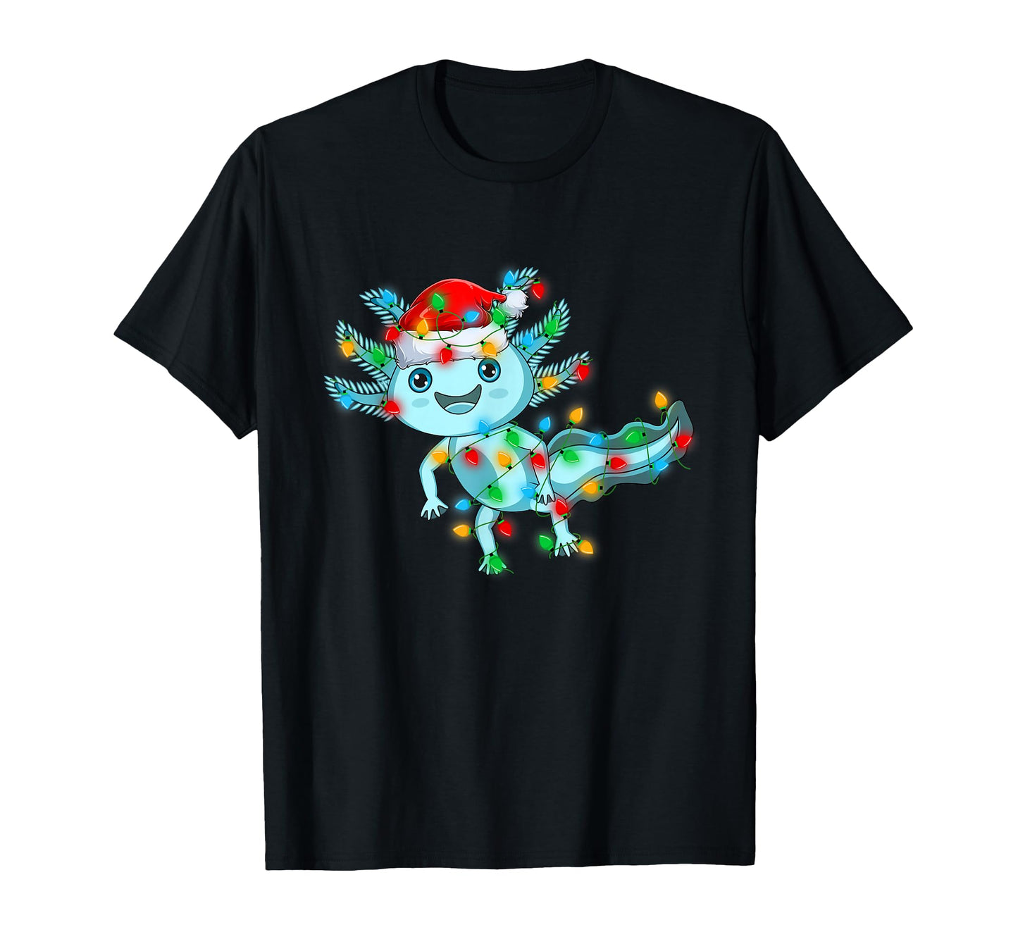 Axolotl Christmas Lights Santa Hat Funny Axolotl Xmas T-Shirt