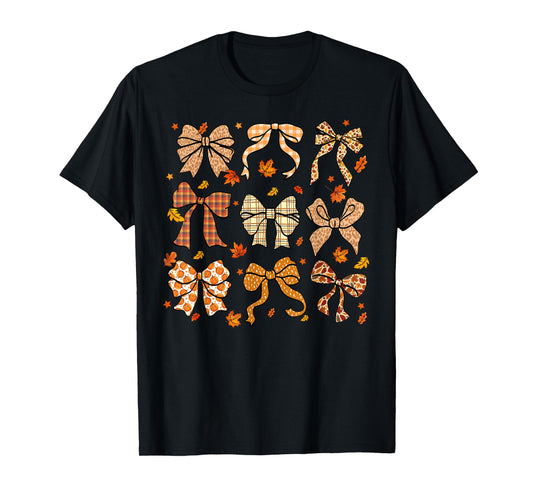 Fall Coquette Bow Fall Pumpkin Thanksgiving Women Girl T-Shirt