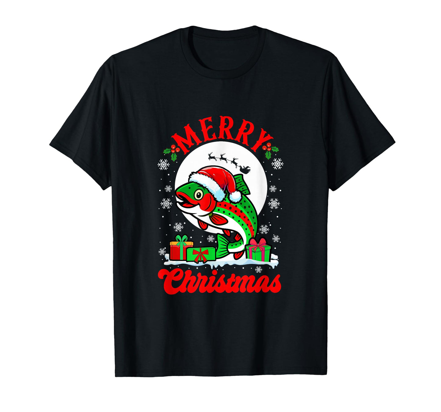 Merry Christmas Santa Trout Fish Xmas Box Fishing Fisher T-Shirt