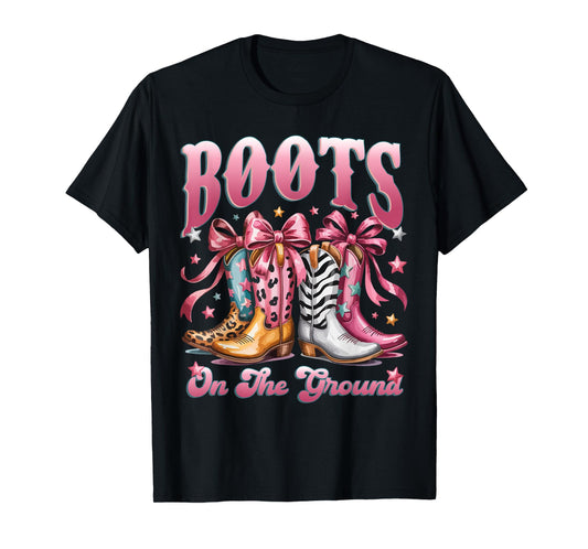 Boot Cowboy Western Cowgirl Pink Leopard Boots on the ground T-Shirt