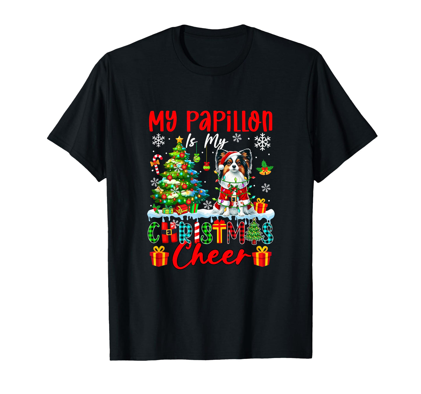 My Papillon is My Xmas Cheer Funny Santa Dog Owner Kids T-Shirt