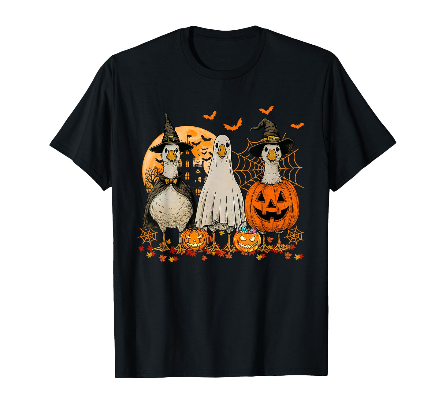 Ghost and Witch Goose Retro Halloween Goose Costume T-Shirt