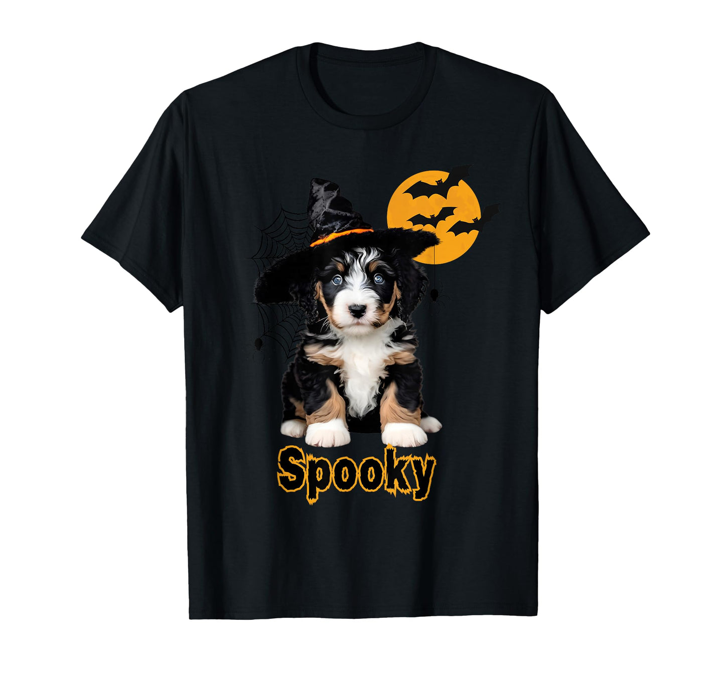 Cute Bernedoodle Dog/Puppy Witch, Spiders, Bats, Halloween T-Shirt