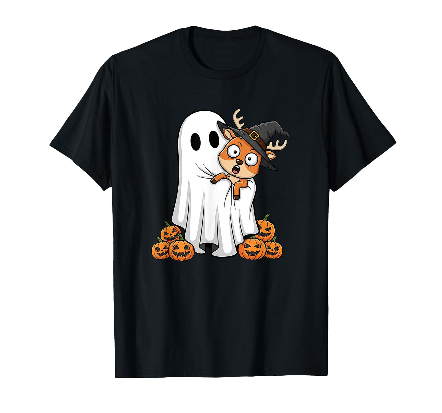 Funny Ghost Deer Pumpkin Halloween Kids Mens Womens T-Shirt