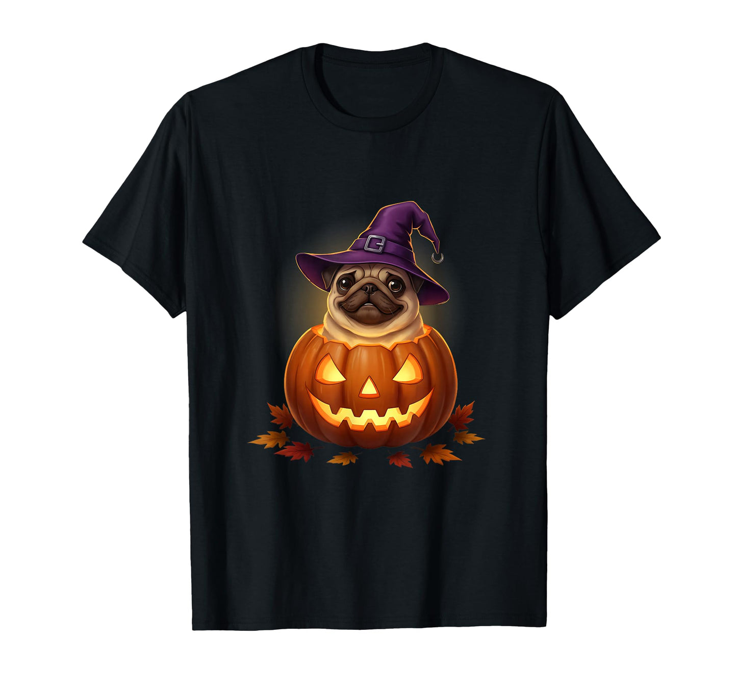 Funny Pug in Halloween Pumpkin Wearing Witch Hat Pug Mom Dad T-Shirt