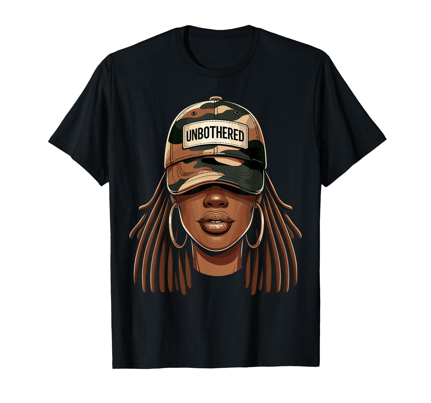 Unbothered Black Girl With Cap Camo Afro Woman T-Shirt