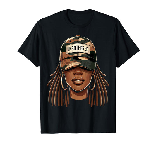 Unbothered Black Girl With Cap Camo Afro Woman T-Shirt