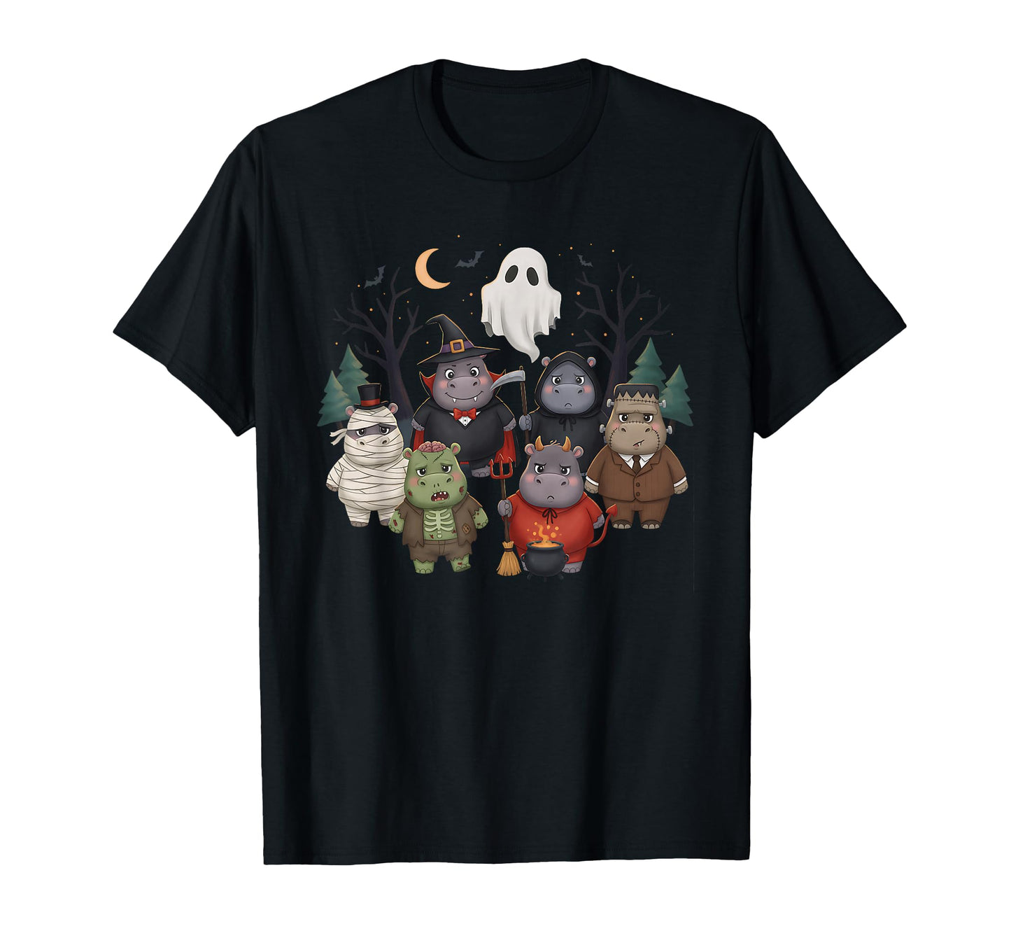 Funny Hippo Ghost Witch Zombie Halloween Costume Boys Girls T-Shirt