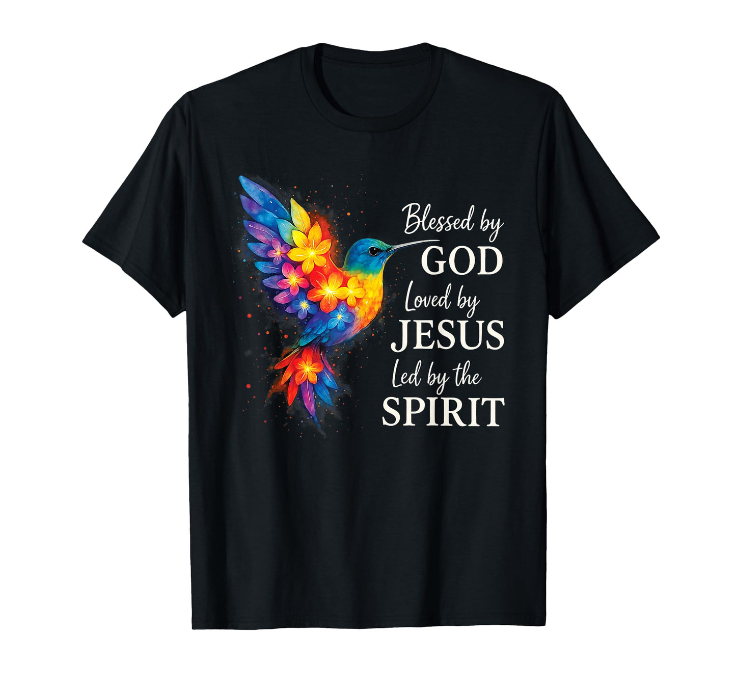 Blessed by God Loved by Jesus Floral Hummingbird T-Shirt