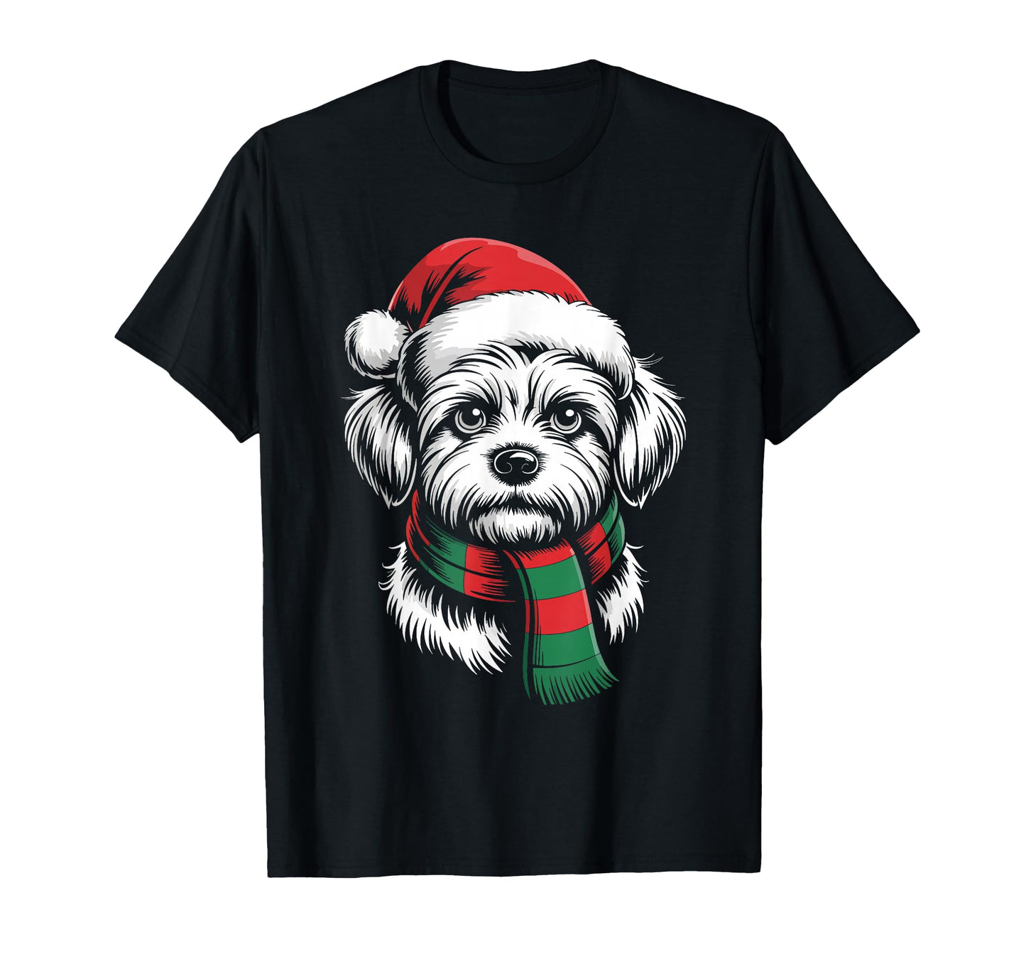 Maltese Dog Xmas Santa Hat Scarf Christmas Costume T-Shirt