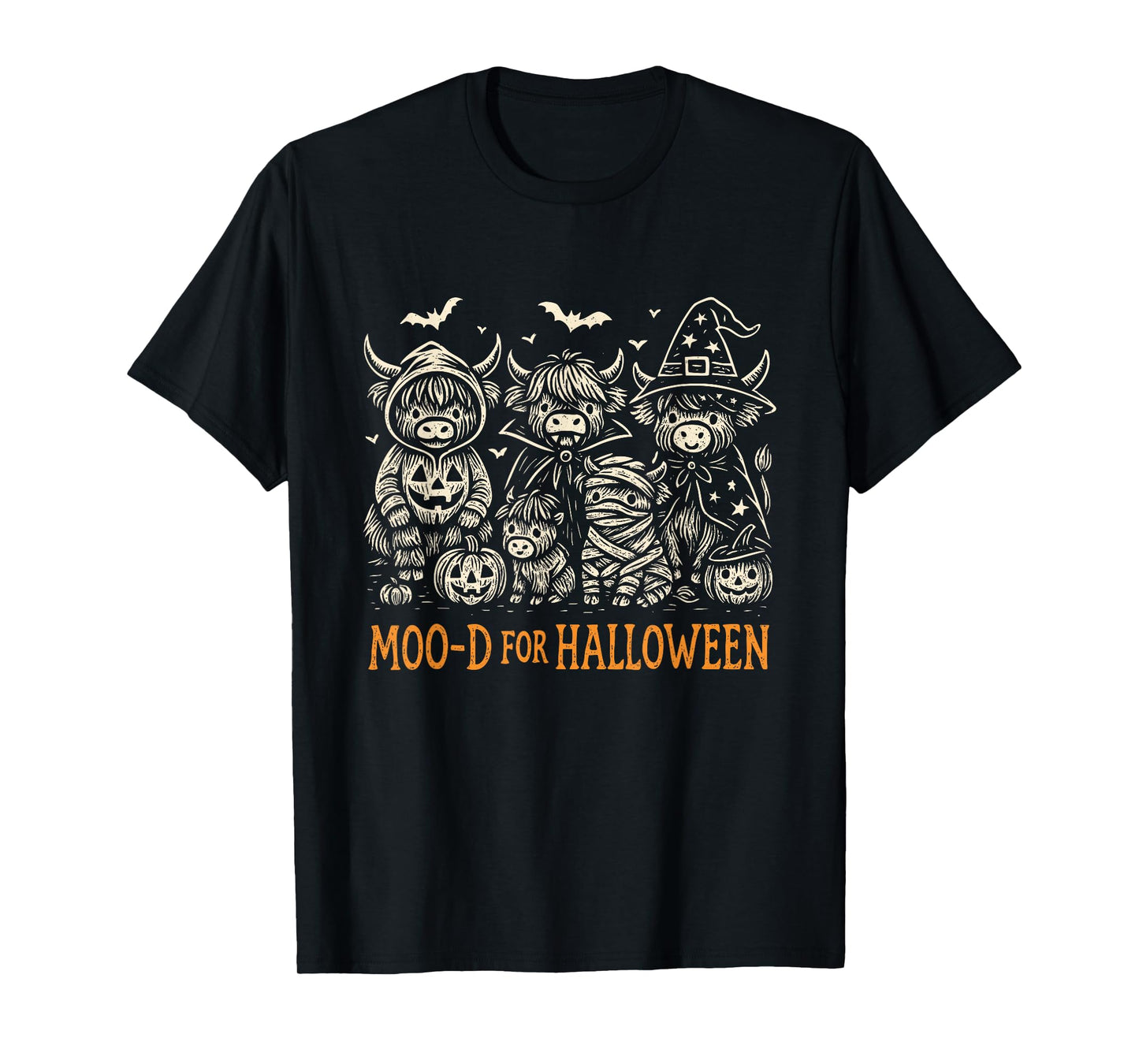 Highland Cow Halloween Folk Art Rustic Farm Spooky Season T-Shirt