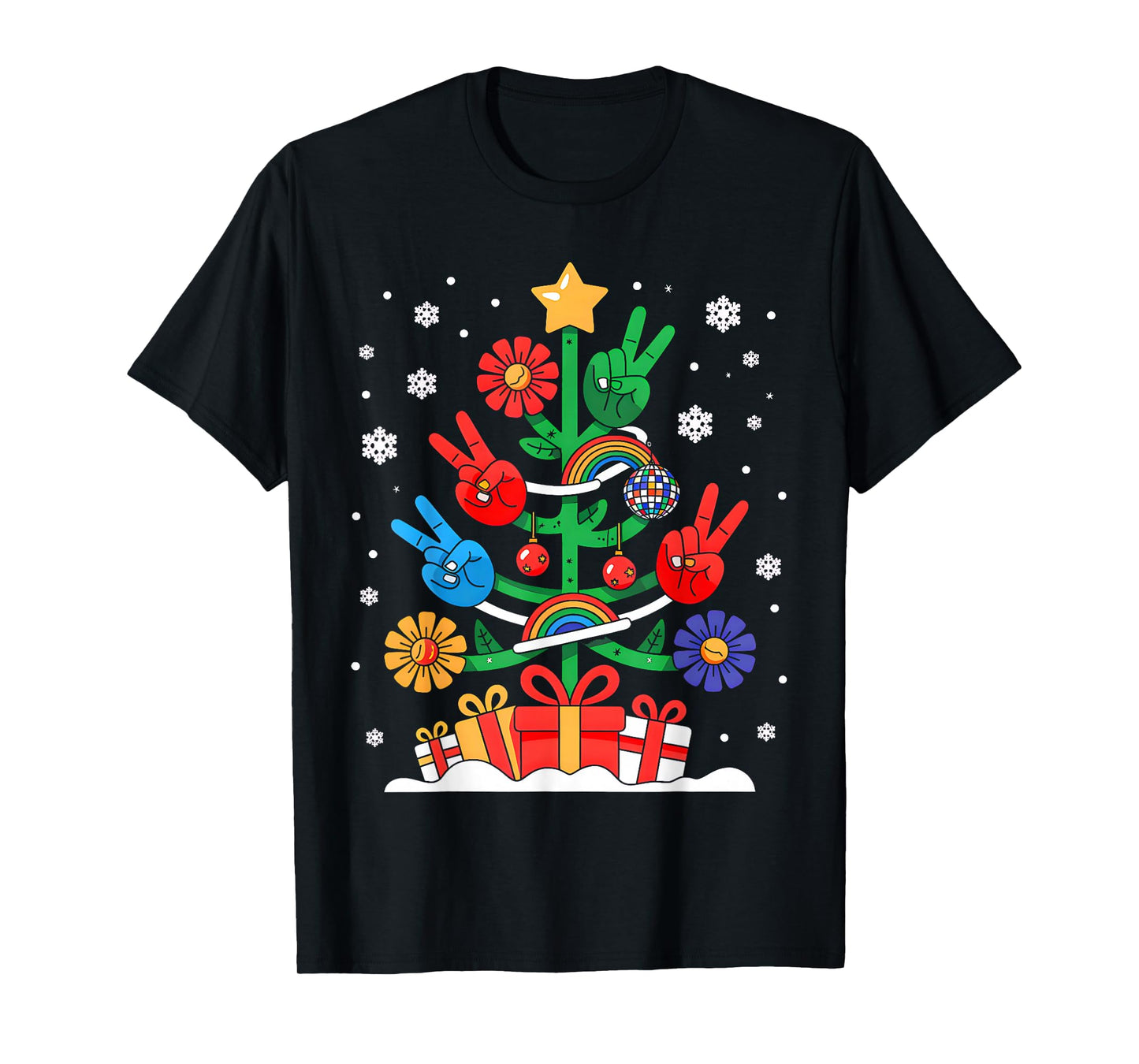 Santa Hippie Christmas Tree Funny Xmas Lights Santa Hippie T-Shirt