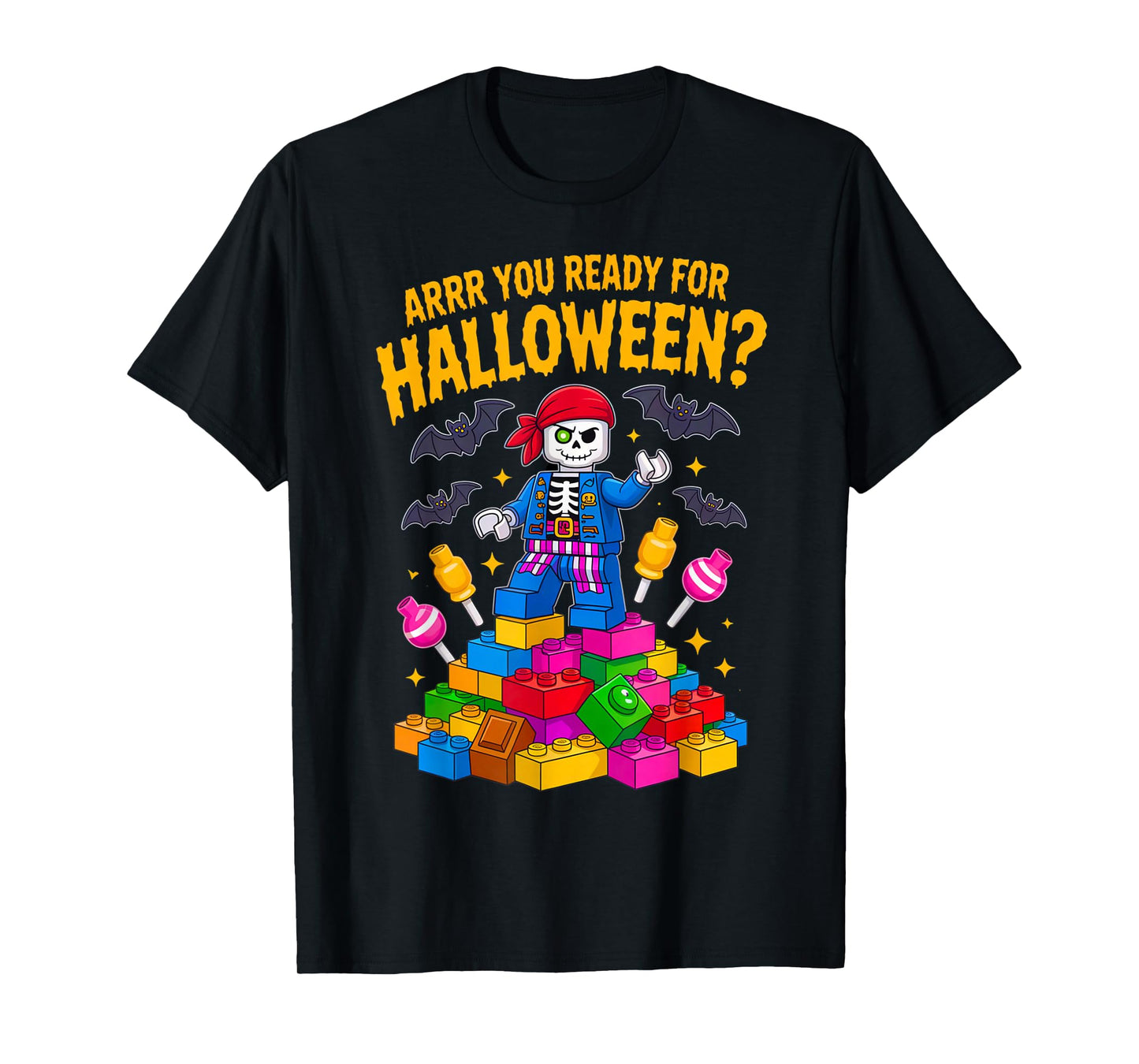 Halloween Bricks Pirate Skeleton Builder Blocks Building Toy T-Shirt