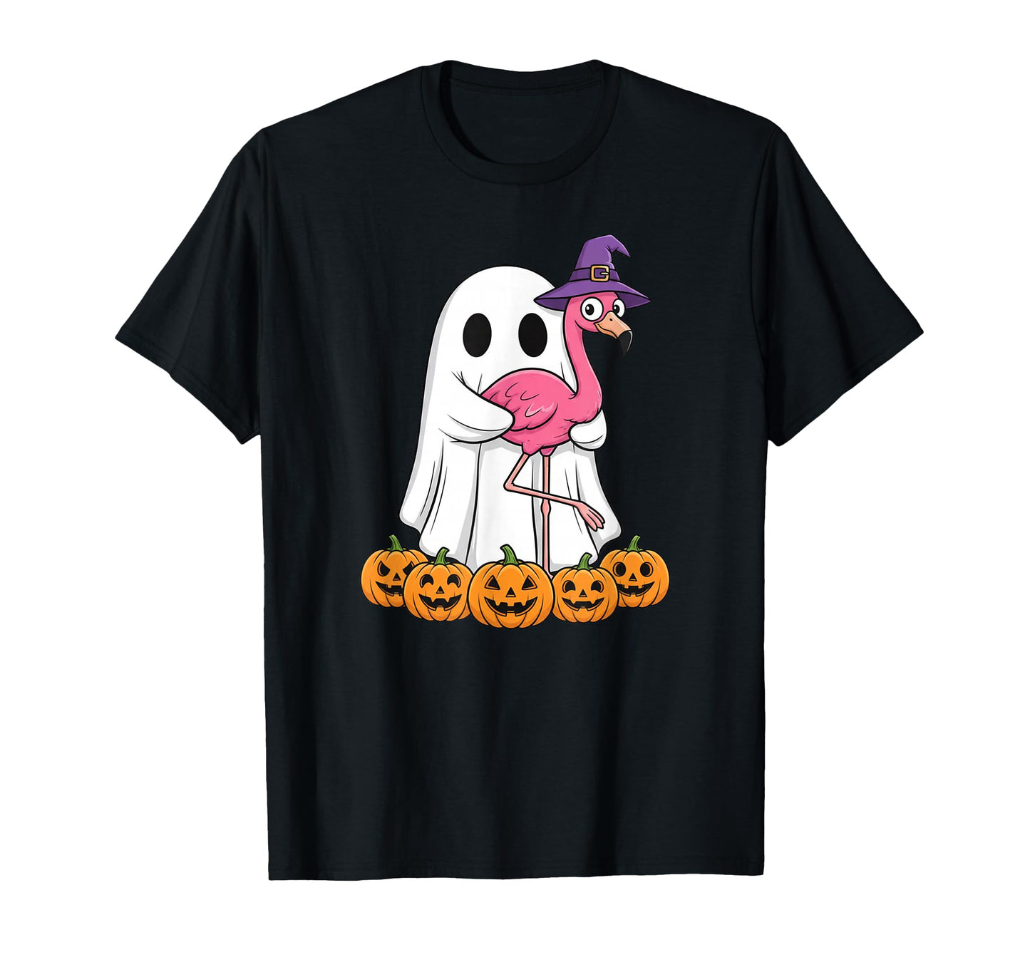 Funny Ghost Flamingo Pumpkin Halloween Kids Mens Womens T-Shirt