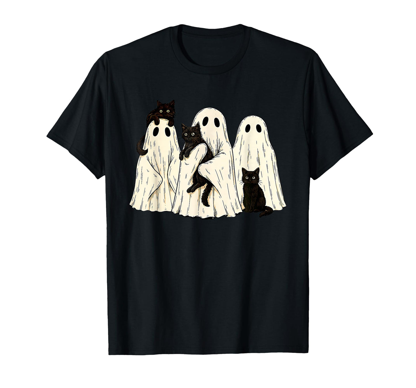 Ghost Holding Black Cat Funny Halloween Cat Lovers Women Tee T-Shirt