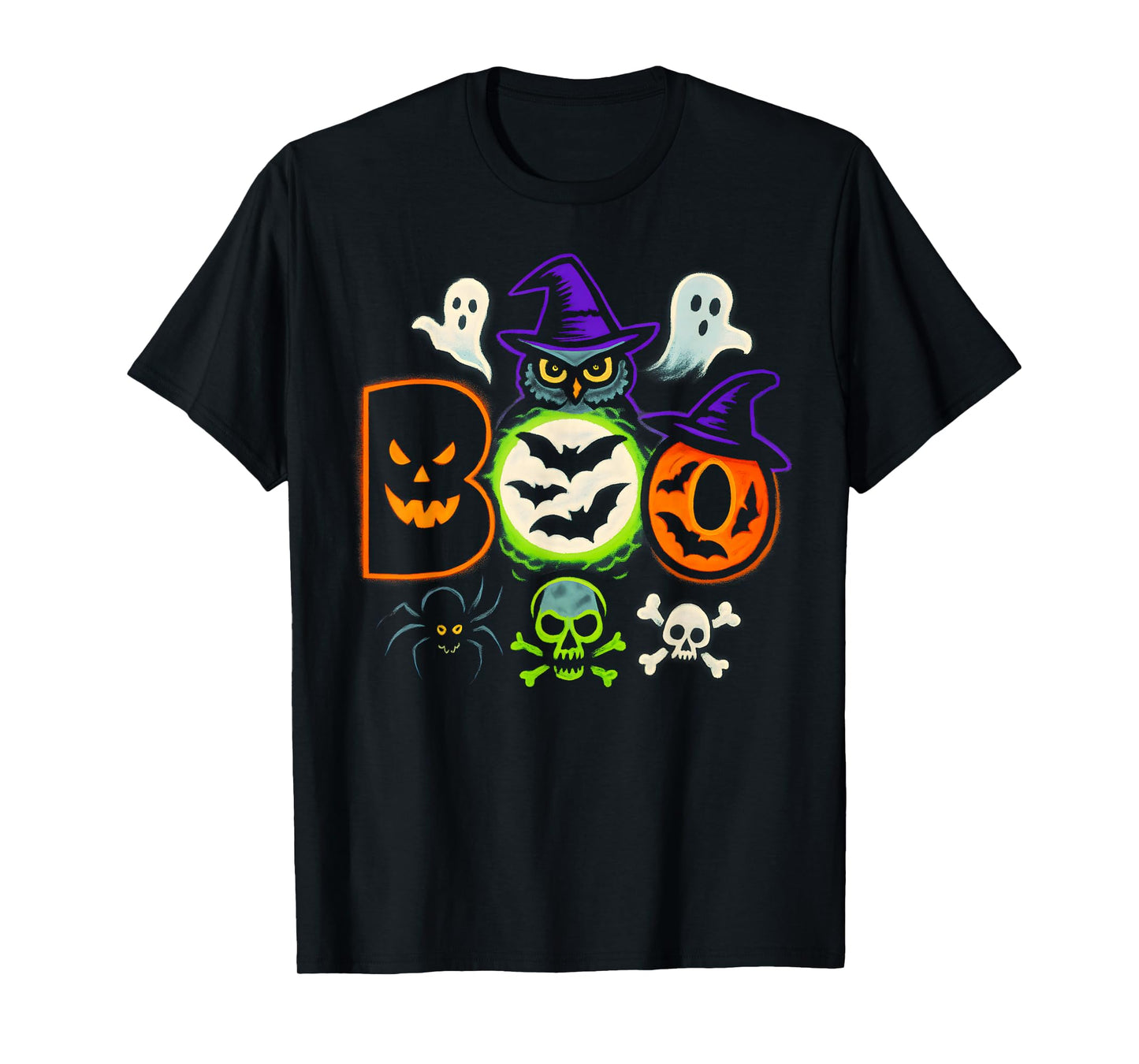 Boo Creepy Owl Pumpkin Ghost Spooky Halloween Men Women Kids T-Shirt