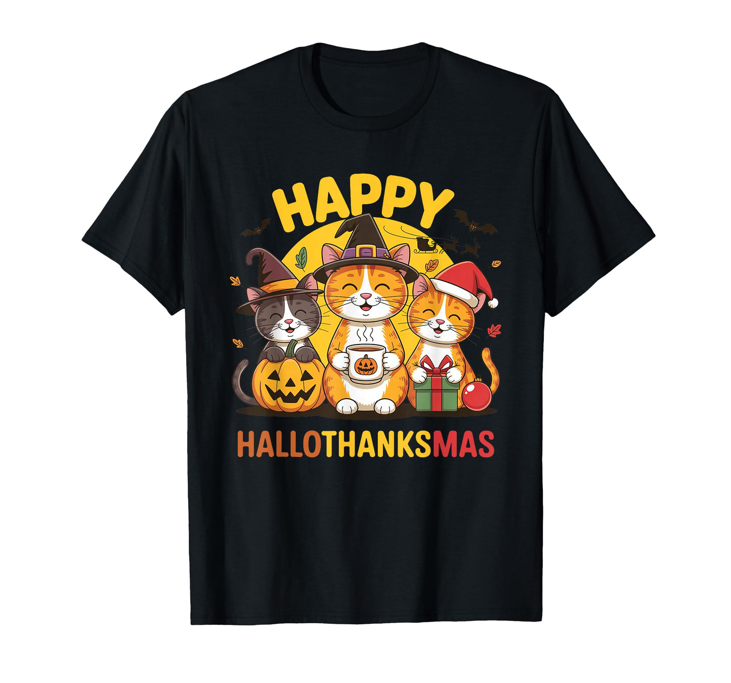 Cat Hallothanksmas Kitten Halloween Thanksgiving Christmas T-Shirt