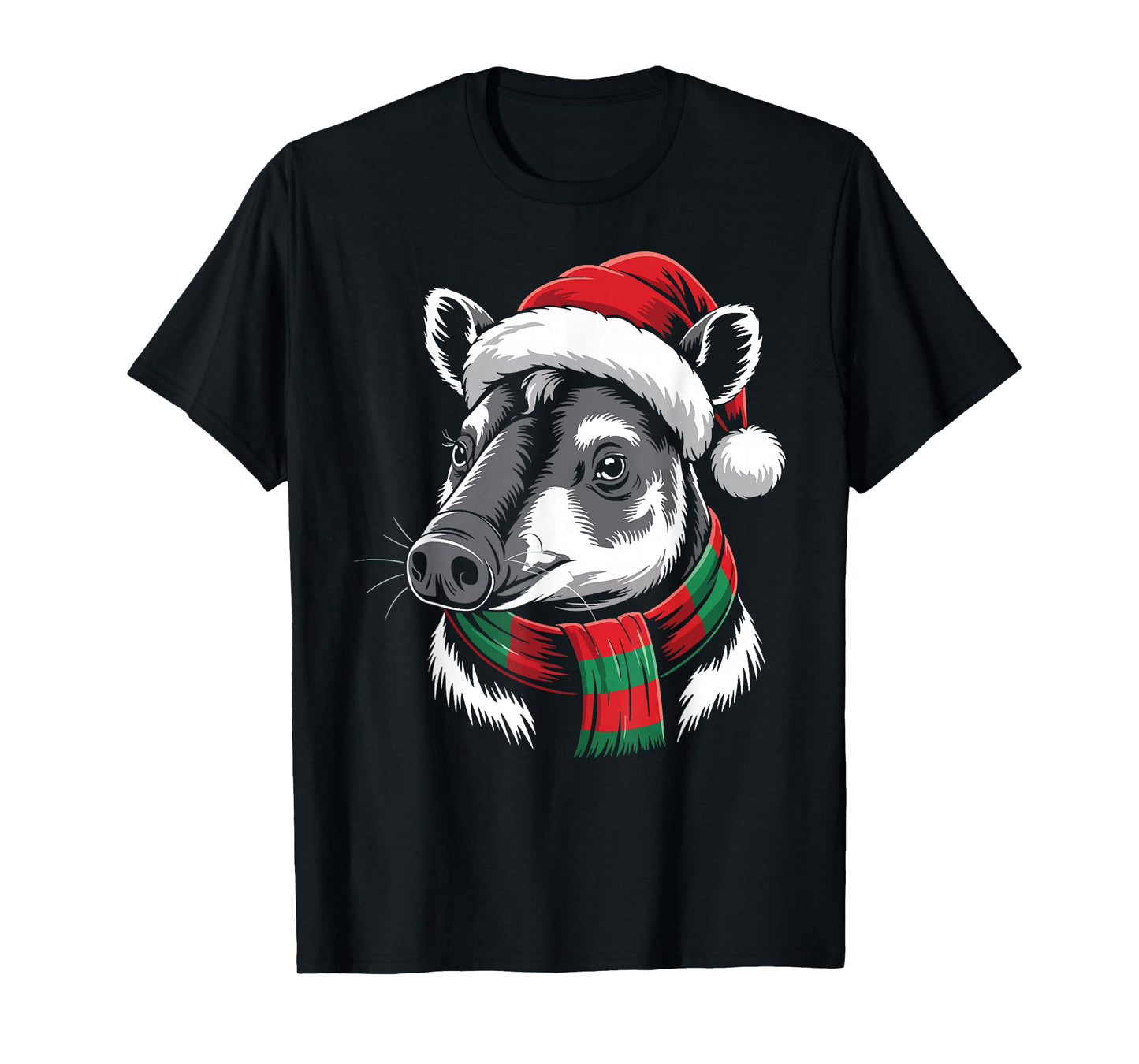 Tapir Xmas Santa Hat Scarf Christmas Costume T-Shirt