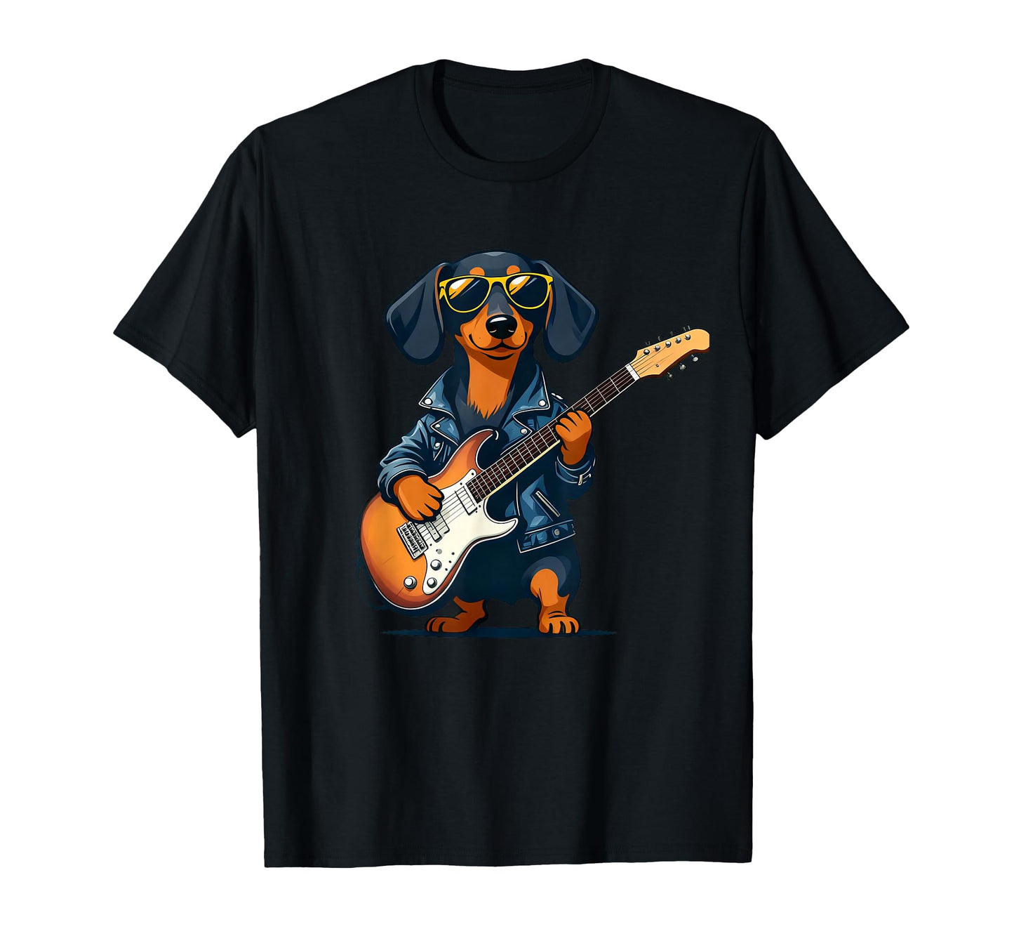 Vintage Dachshund Weenie Playing Guitar Rock Star Dog Lover T-Shirt