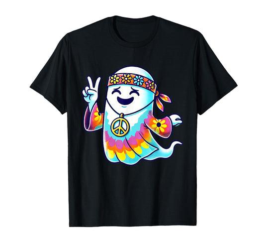 Hippie Ghost Tie Dye Flowers Halloween Men Women Kids T-Shirt