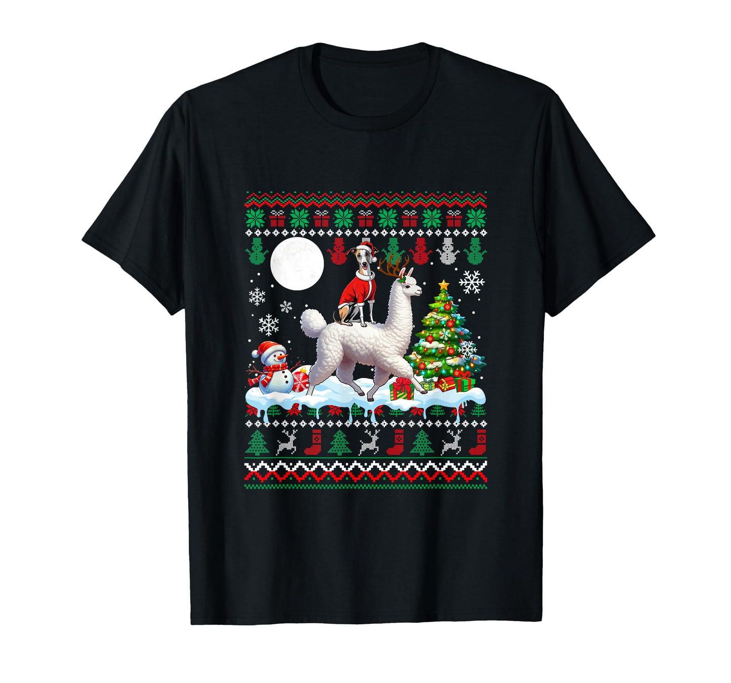 Santa Whippet Riding Llama Sweater Christmas Owner Kids T-Shirt