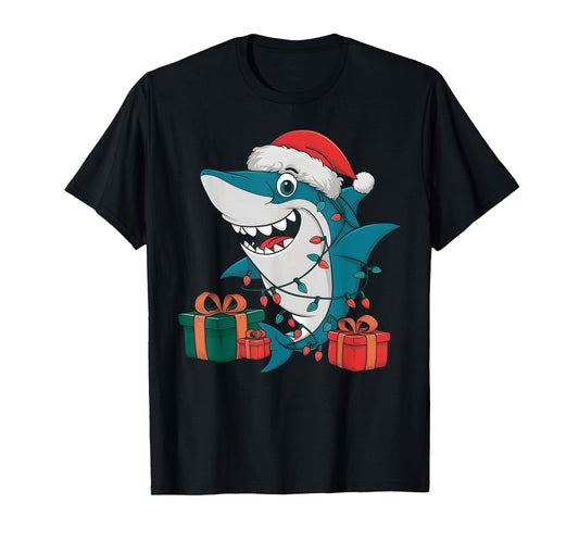 Xmas Lighting Santa Hat Shark Christmas T-Shirt