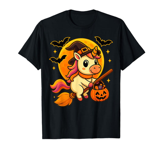 Cute Unicorn Witch Pumpkin Halloween Costume Boys Girls T-Shirt