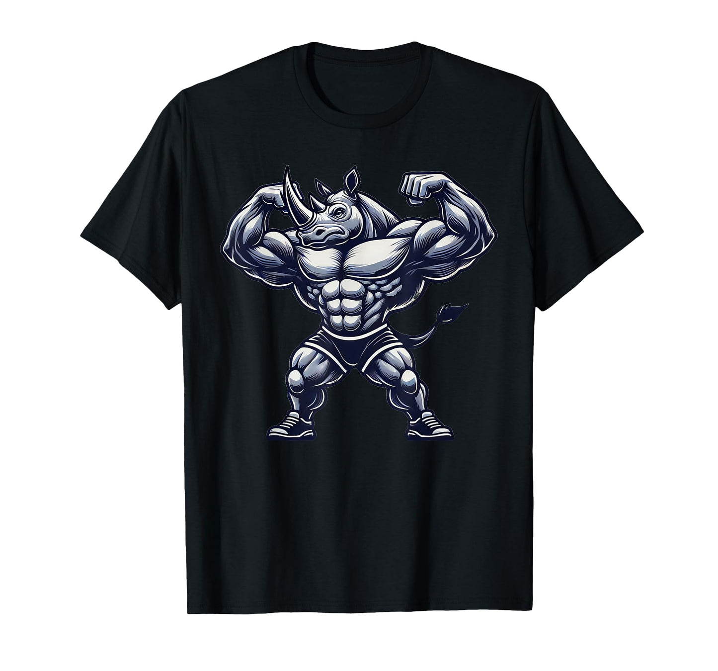 Muscular Rhino Powerlifting Weightlifting Gym Workout T-Shirt