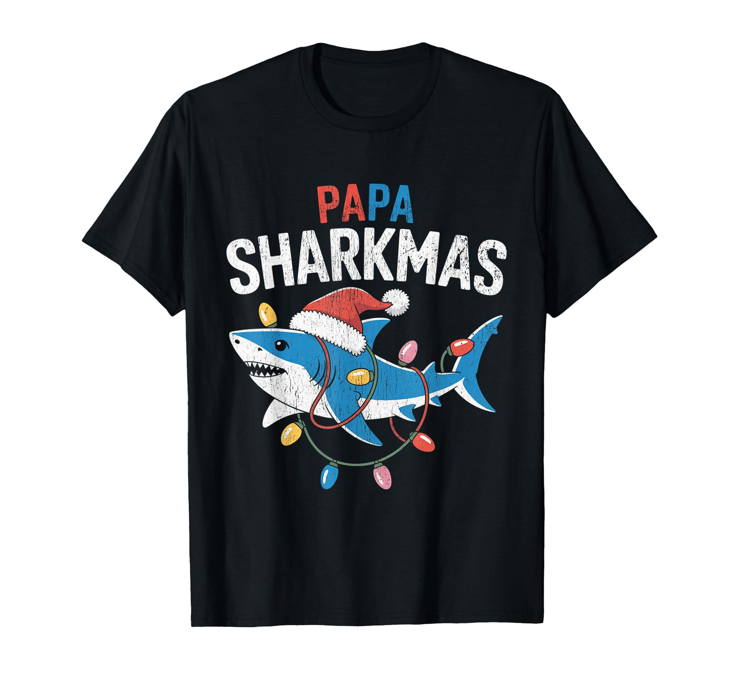 Papa Sharkmas Funny Shark Santa Hat Ugly Christmas Sweater T-Shirt