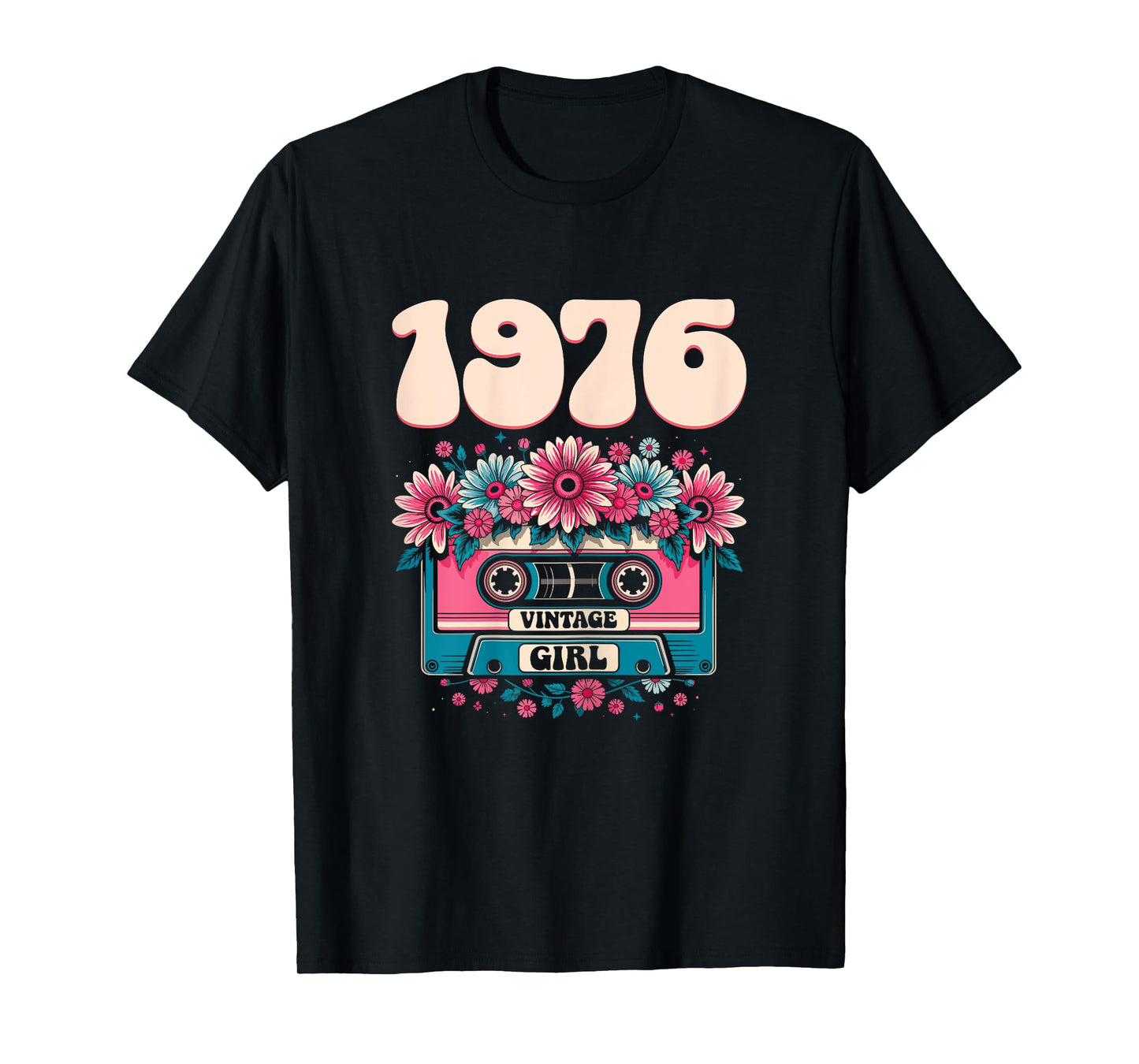 1976 Vintage Birthday Retro Flowers Woman 50th Birthday 1976 T-Shirt