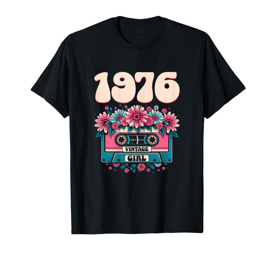 1976 Vintage Birthday Retro Flowers Woman 50th Birthday 1976 T-Shirt