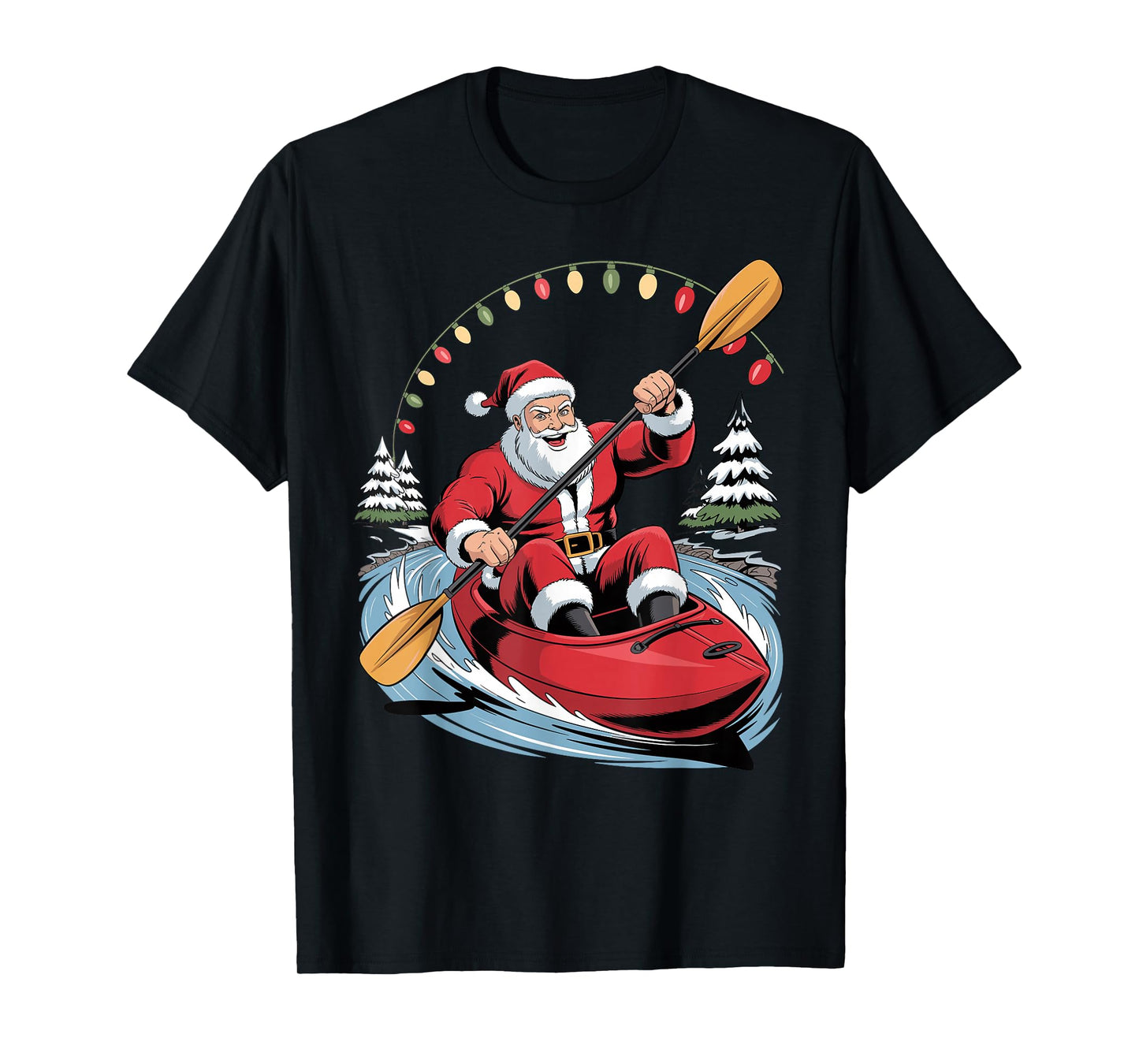 Santa Kayaking Lover Funny Holiday Christmas Xmas Pajama T-Shirt