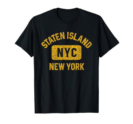 Staten Island NYC Gym Style Distressed Amber Print T-Shirt