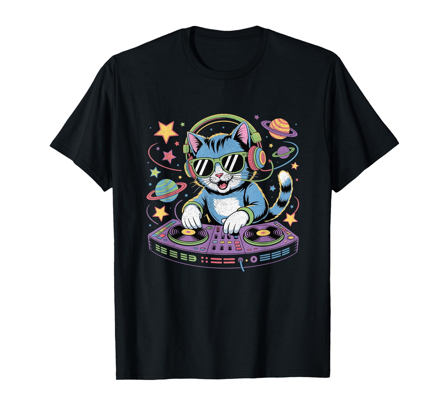 DJ Cat Cool Music Cat DJing on Turntable Funny Cat Lover T-Shirt