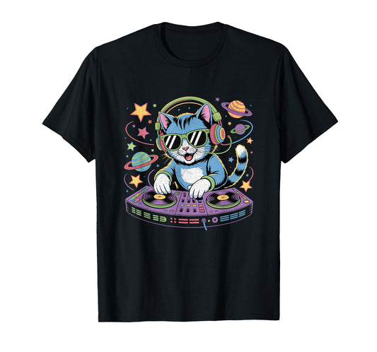 DJ Cat Cool Music Cat DJing on Turntable Funny Cat Lover T-Shirt