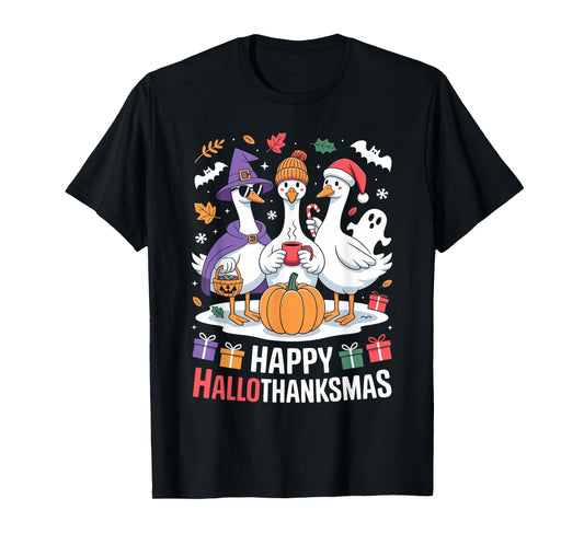 Duck Halloween Thanksgiving Christmas Happy Hallothanksmas T-Shirt