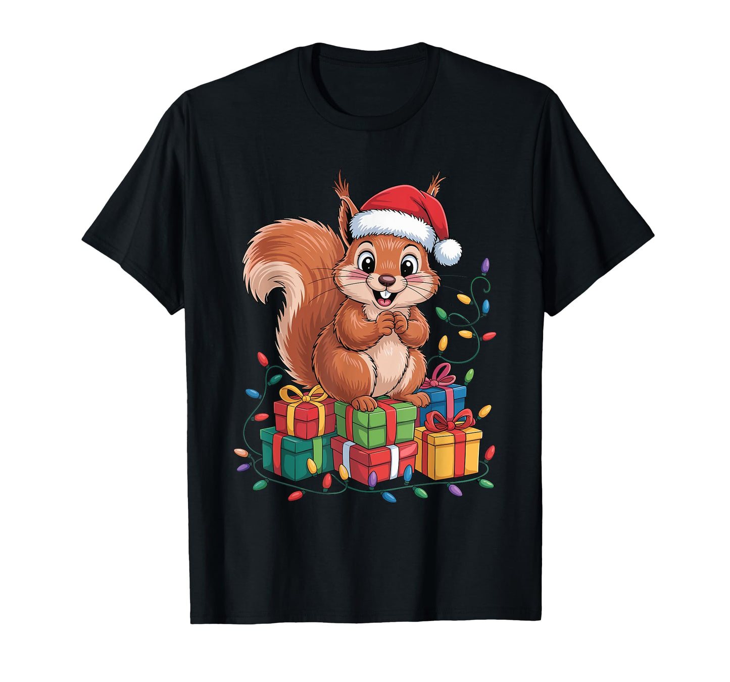 Squirrel Santa Hat Animals Lovers Ugly Christmas Pajamas T-Shirt