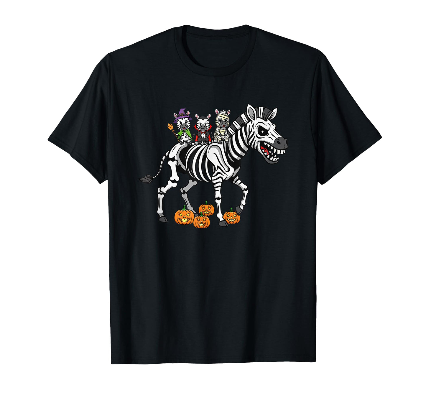 Funny Zebra Skeleton Mummy Witch Halloween Kids Mens Womens T-Shirt