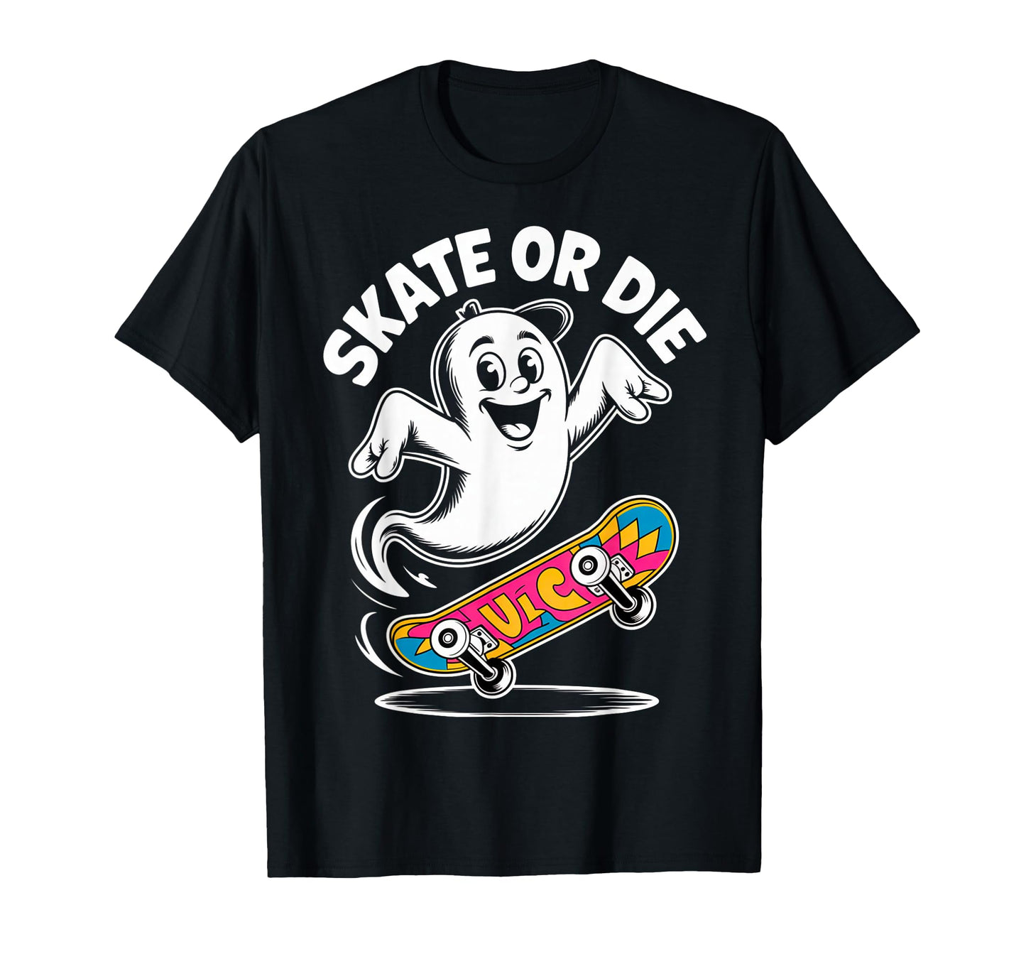 Funny Ghost On Skateboard Retro Halloween Costume Kids Boys T-Shirt