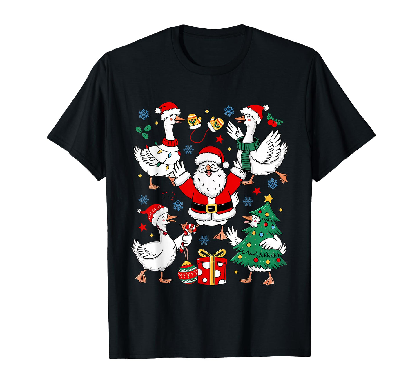 Preppy Christmas Santa Gooses Bow Xmas Tree Funny Holiday T-Shirt