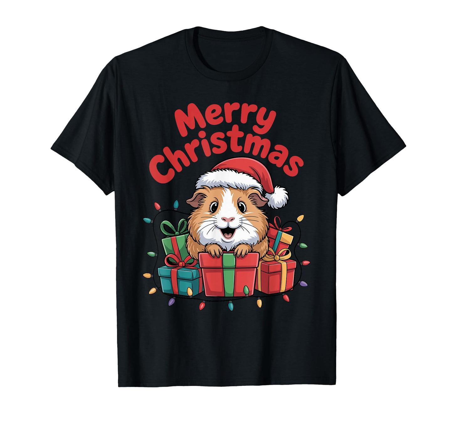 Guinea Pig Santa Hat Animals Lovers Ugly Christmas Pajamas T-Shirt