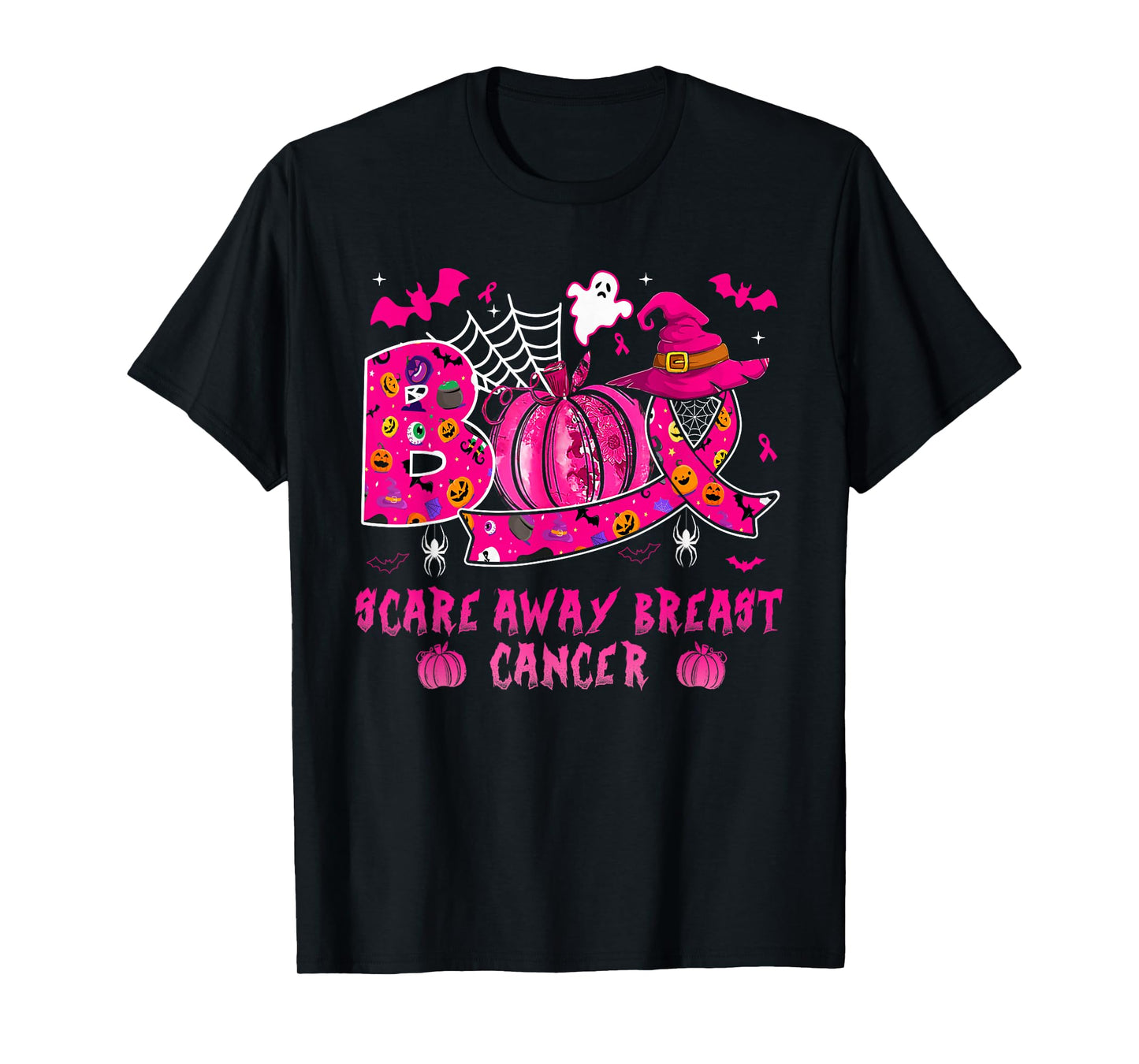 Boo Scare Away Breast Cancer Pink Ribbon Pumpkin Halloween T-Shirt